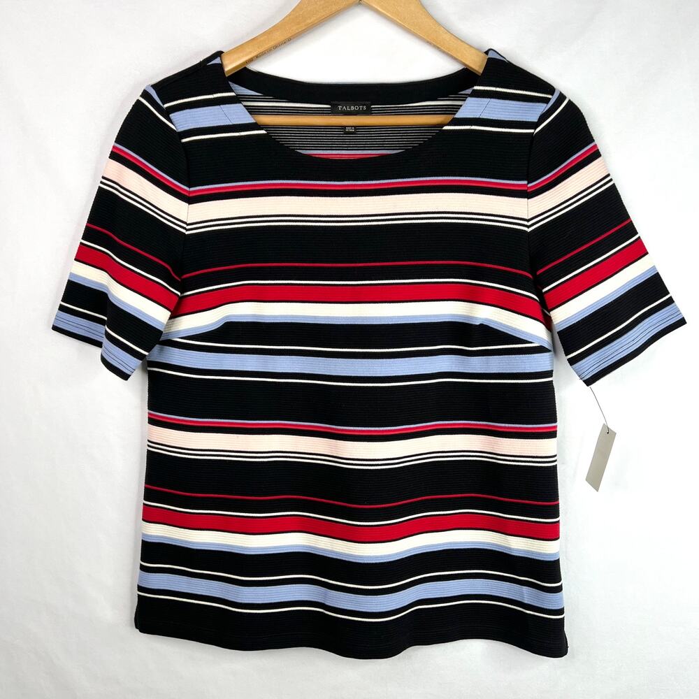 NWT Talbots Ribbed Stripe 1/2 Sleeve Top Small